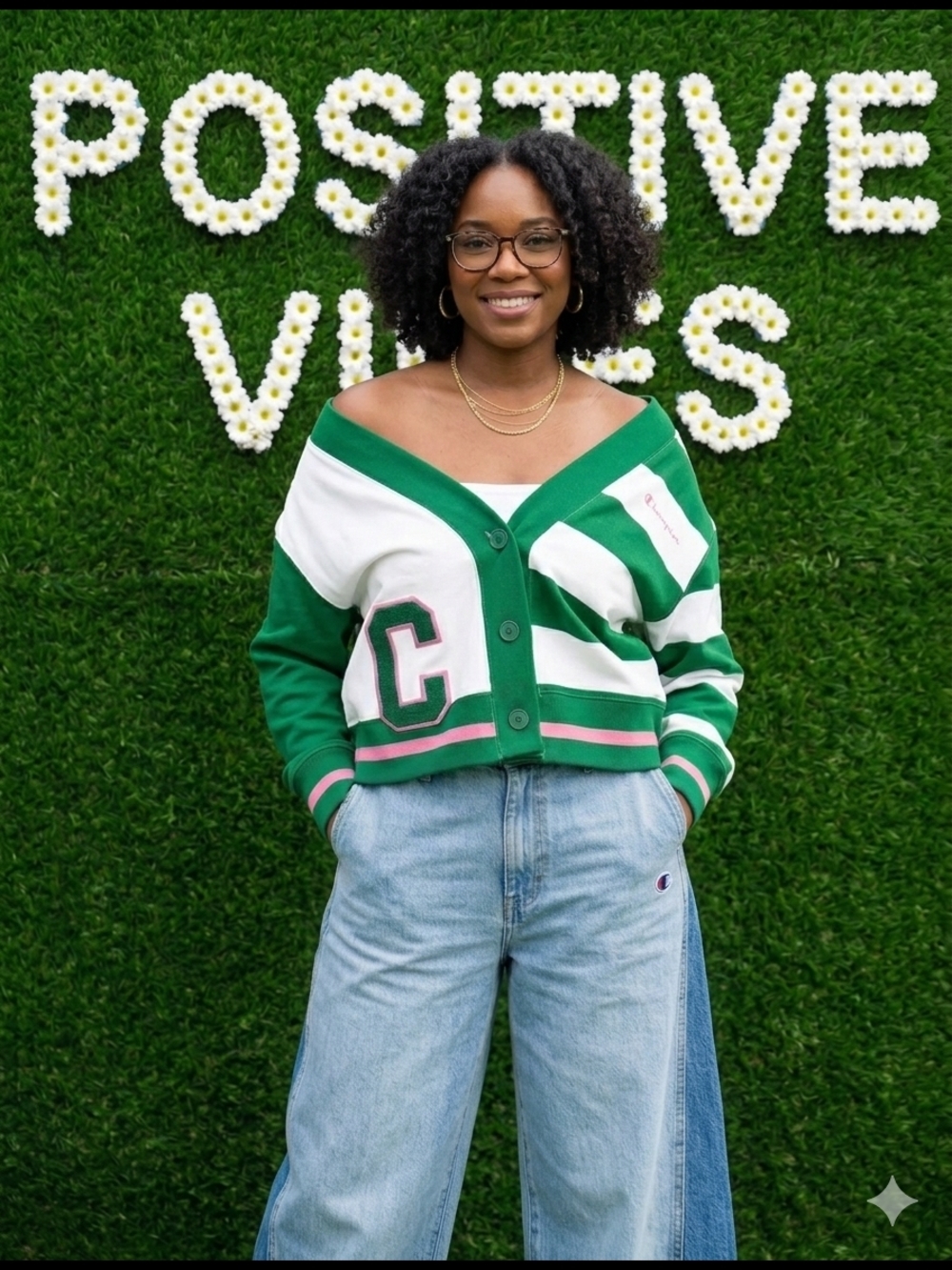 Champion Green & White Striped Cardigan - Picture 3 of 3
